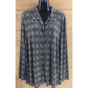 Womens Size 22W Shirt Tan Black Geometric Stretchy
